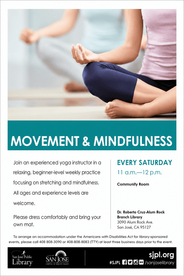 Movement and Mindfulness program flyer — San José Public Library