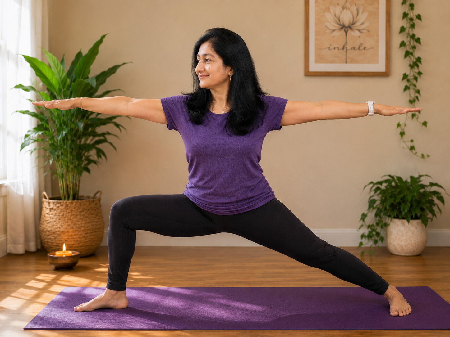 Anu in Warrior 2 yoga pose