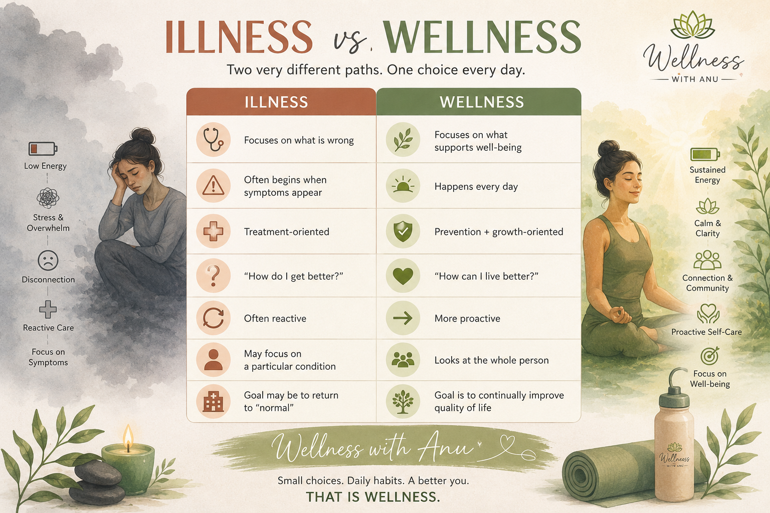 Illness vs Wellness infographic